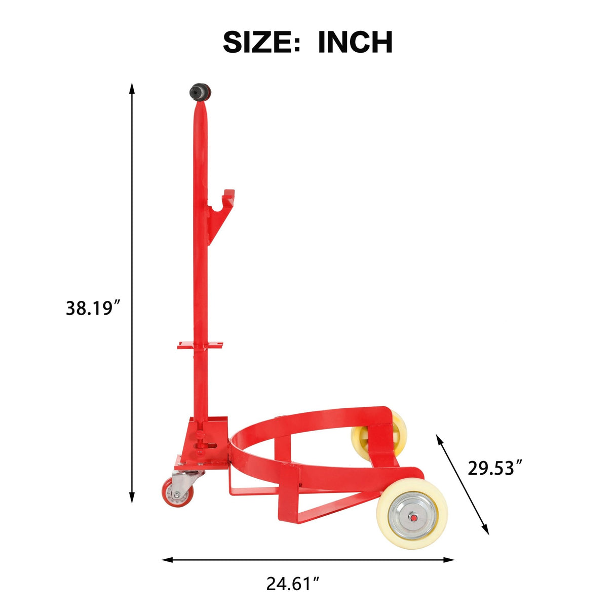 55 Gallon Drum Dolly with 2 Fixed PU Wheels and 1 Swivel Wheel 1200lbs Capacity - Red - Fab Heavy Parts