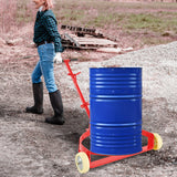 55 Gallon Drum Dolly with 2 Fixed PU Wheels and 1 Swivel Wheel 1200lbs Capacity - Red - Fab Heavy Parts