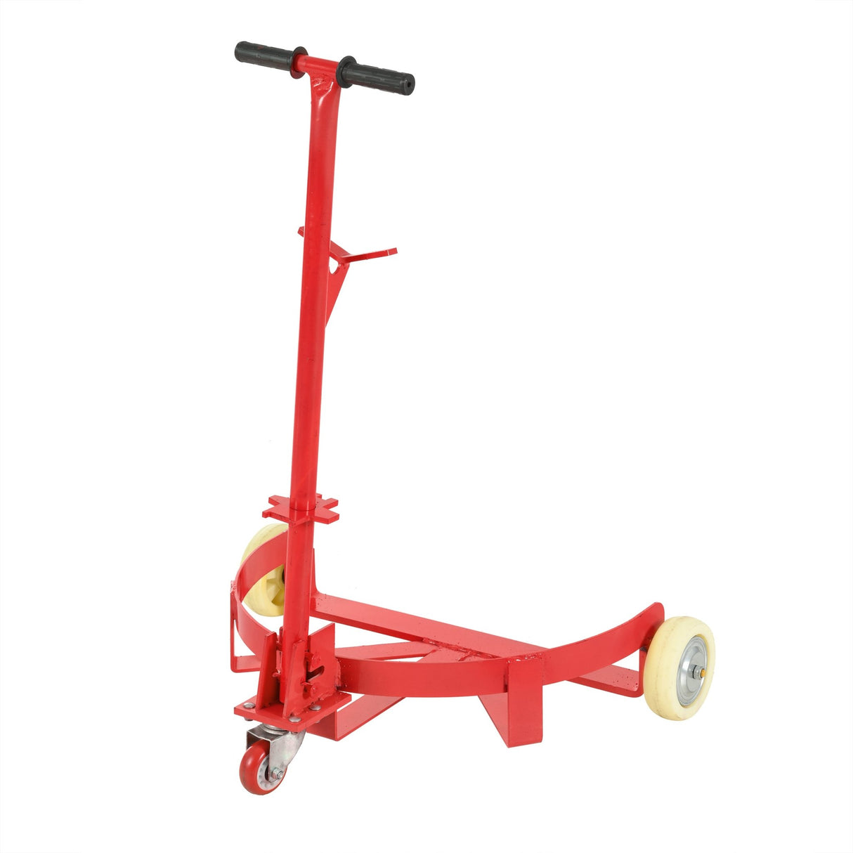 55 Gallon Drum Dolly with 2 Fixed PU Wheels and 1 Swivel Wheel 1200lbs Capacity - Red - Fab Heavy Parts