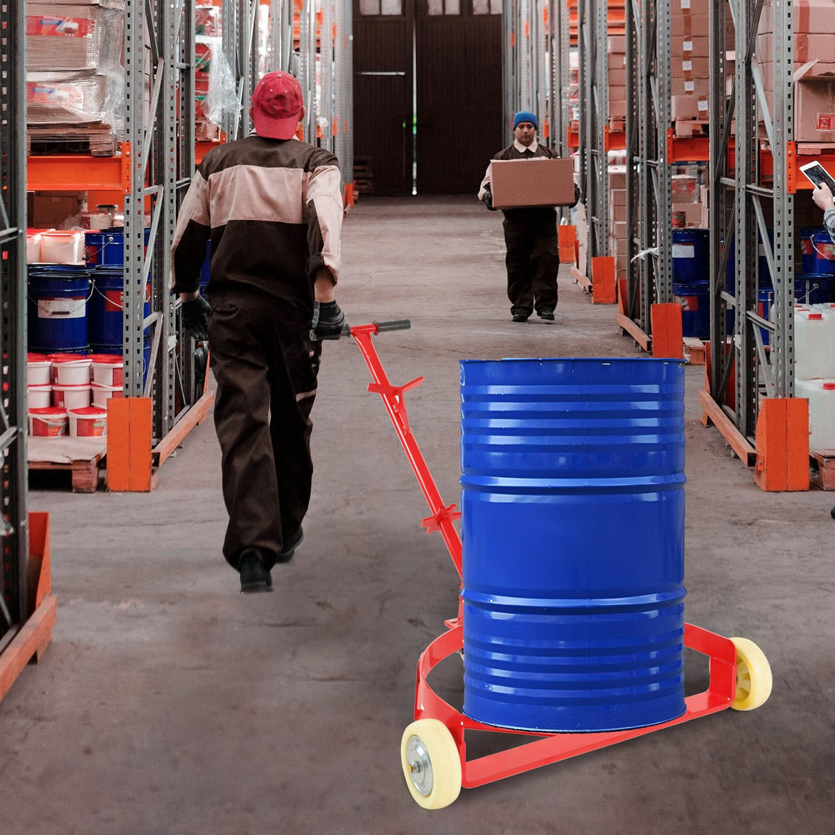 55 Gallon Drum Dolly with 2 Fixed PU Wheels and 1 Swivel Wheel 1200lbs Capacity - Red - Fab Heavy Parts