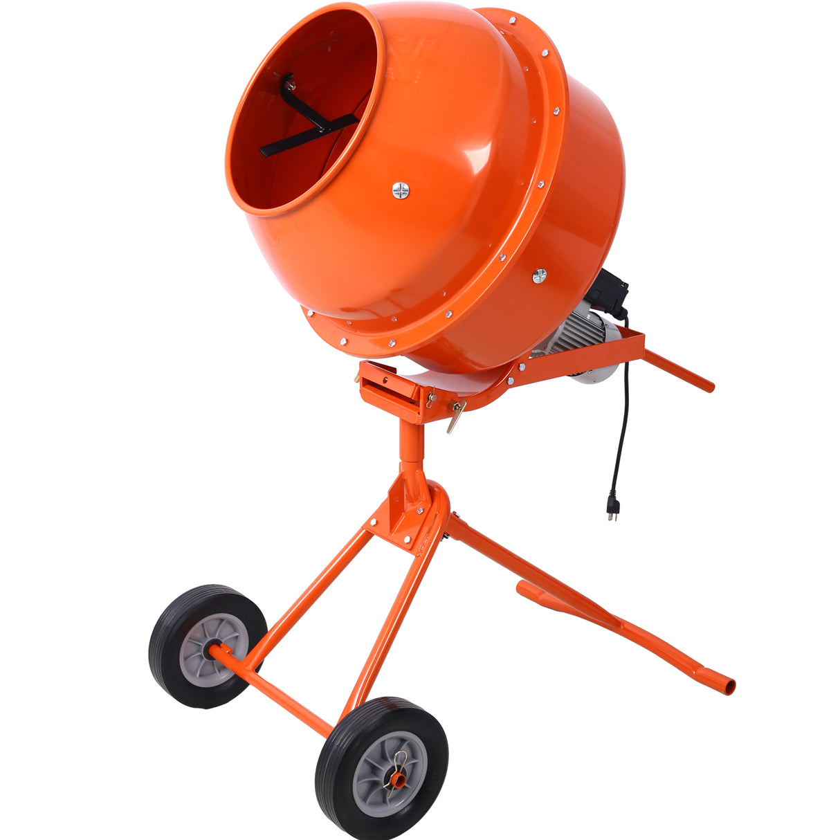370W Portable Electric Concrete Mixer Cement Mixing Barrow Machine Mortar Handle with Wheel 4.6 cu/ft.--Orange
