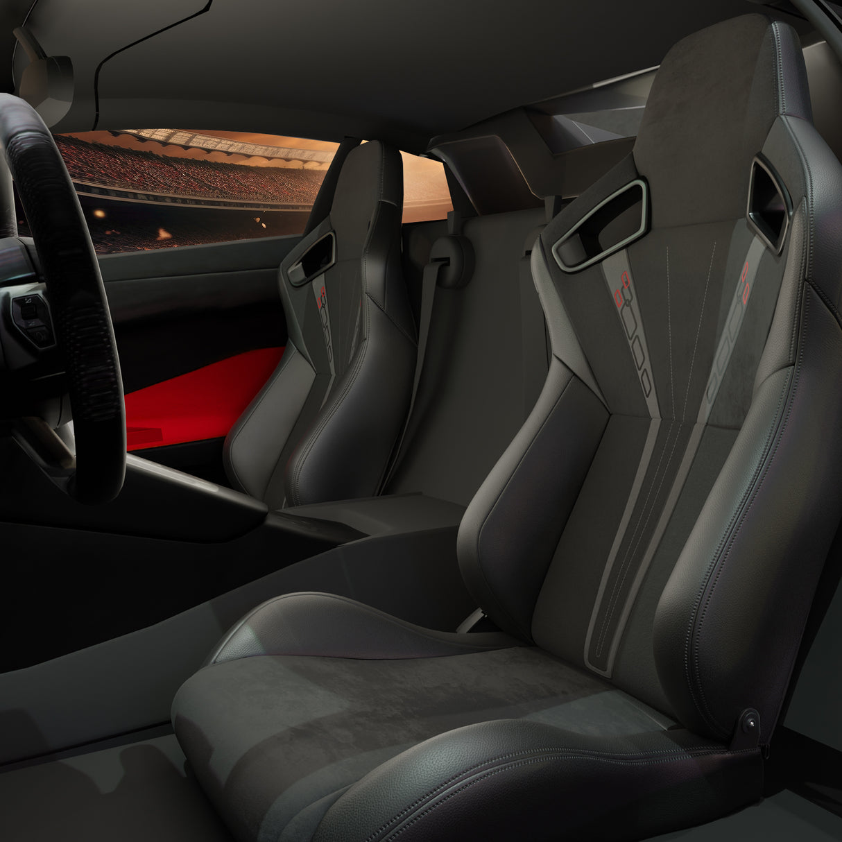 2PCS Universal Bucket Racing Seats PVC Leather Reclinable Carbon Look Leather Back With Adjustor Slider(Not Including Seat Bracket)