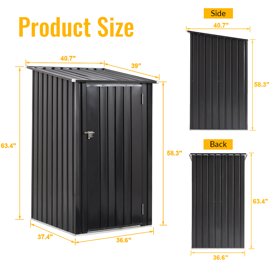 3 x 3 FT Outdoor Storage Shed with Single Lockable Door Metal Steel--Dark Gray