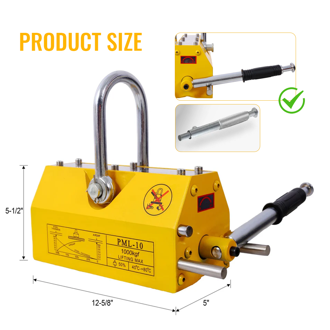 Permanent Magnetic Lifting with Release 2200lbs/1000kg Heavy Duty Magnet 2.5 Safety Factor Neodymium & Steel