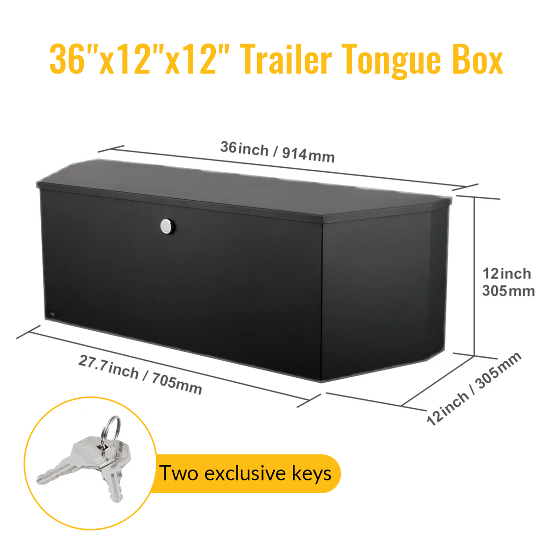 36"X12"X12" Anhängerdeichselbox mit Schloss und Schlüsseln, Karbonstahl, strapazierfähig, für den Einsatz