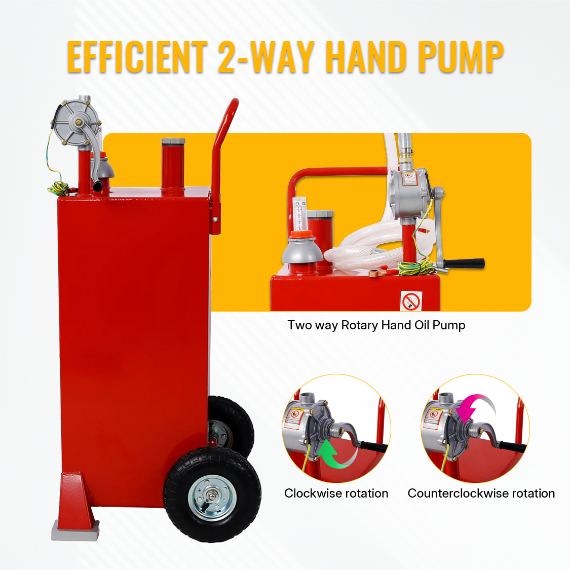 30 Gallon Gas Caddy With Wheels Reversible Rotary Hand Siphon Pump Storage--Red