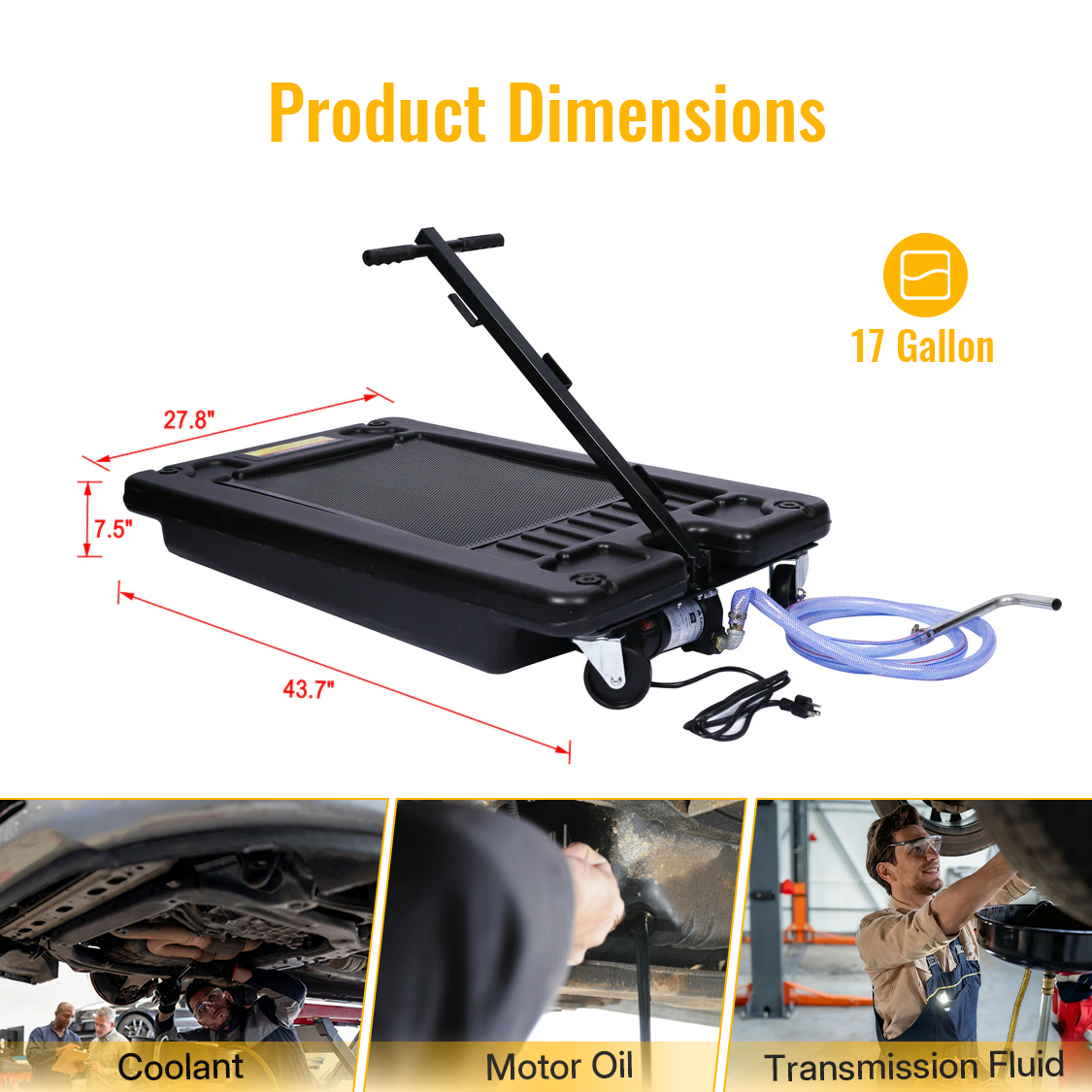 17 Gallon Low Profile Oil Drain Pan with Electric Pump