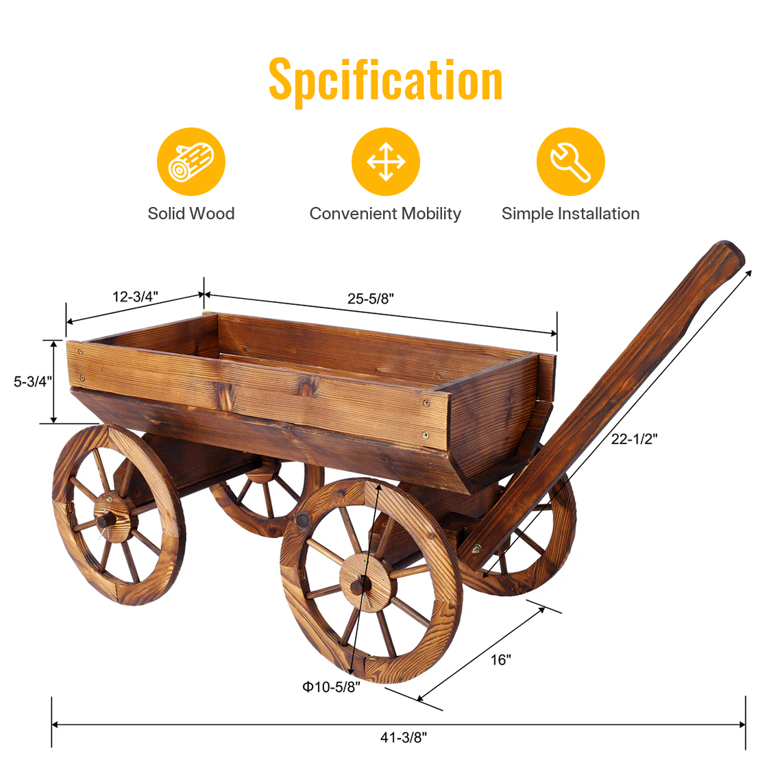 Wood Wagon Flower Planter Pot Stand w/ wheels-茶色