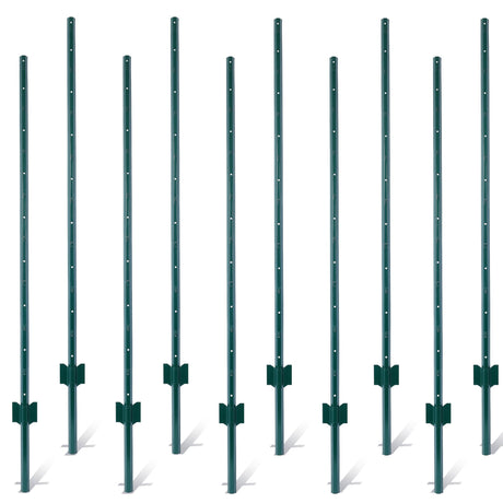 5Feet 10Pack Heavy Duty Metal Fence Post with U - Channel Steel U - Post for Holding Garden Wire Corner Anchor - Green - Fab Heavy Parts