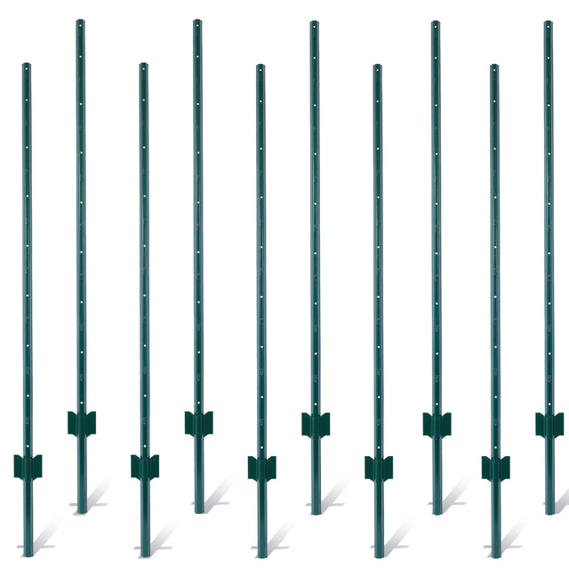 5Feet 10Pack Heavy Duty Metal Fence Post with U - Channel Steel U - Post for Holding Garden Wire Corner Anchor - Green - Fab Heavy Parts