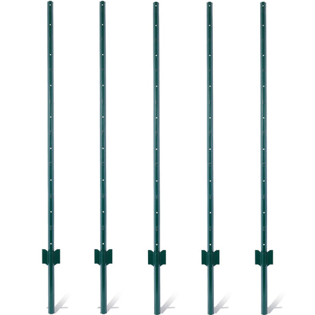 5Feet 5Pack Heavy Duty Metal Fence Post with U - Channel Steel U - Post for Holding Garden Wire Corner Anchor - Green - Fab Heavy Parts