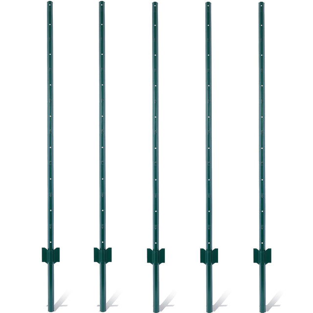 5Feet 5Pack Heavy Duty Metal Fence Post with U - Channel Steel U - Post for Holding Garden Wire Corner Anchor - Green - Fab Heavy Parts
