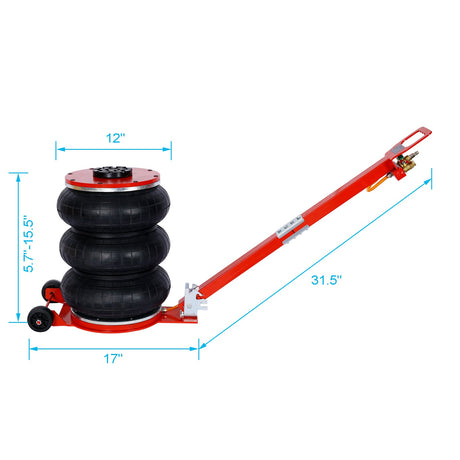 5T Triple Bag Air Jack Pneumatic Lifting 16in Capacity 11000lbs Easy - Collapsing Terrain Red - Fab Heavy Parts