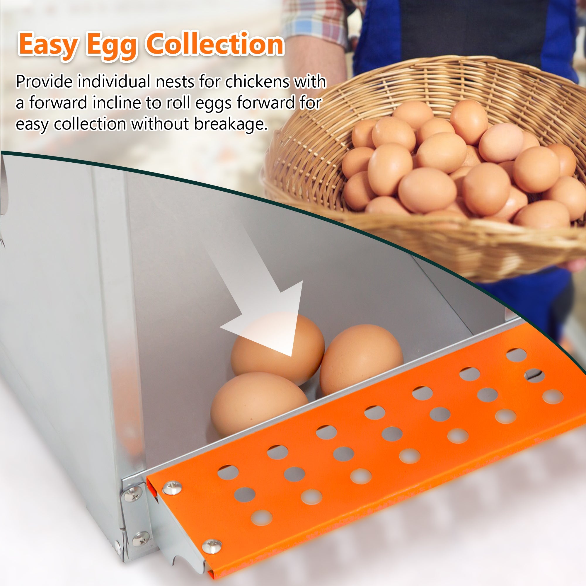 6 - Bay Metal Chicken Nesting Box Wall Mount Easy Egg Collection Vented Galvanized Steel - Orange - Fab Heavy Parts