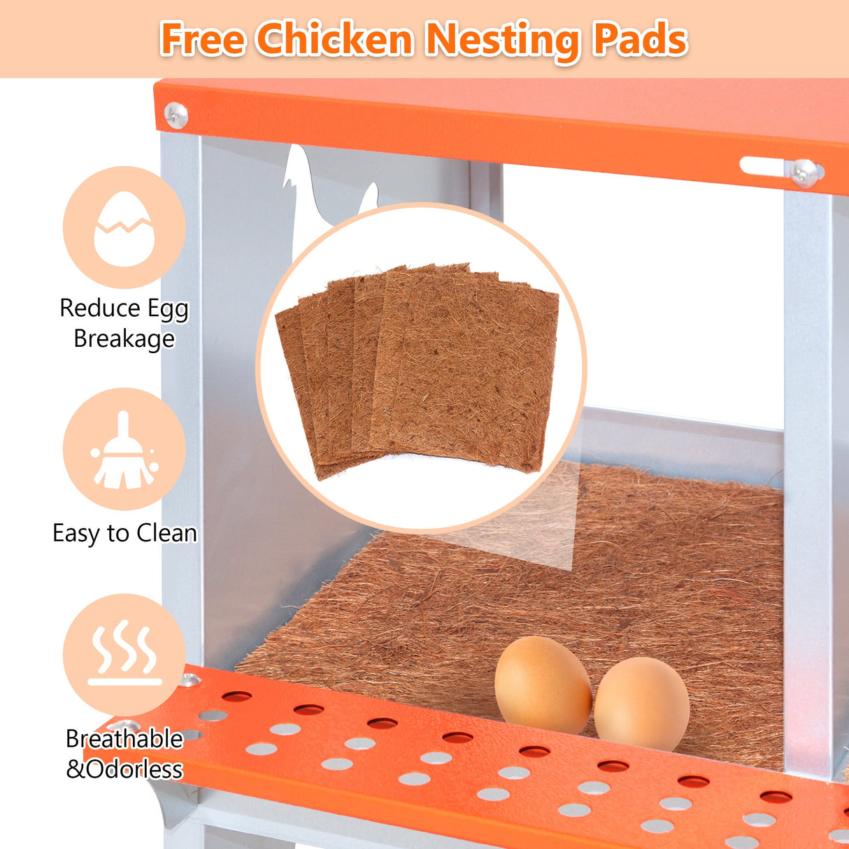 6 - Bay Metal Chicken Nesting Box Wall Mount Easy Egg Collection Vented Galvanized Steel - Orange - Fab Heavy Parts