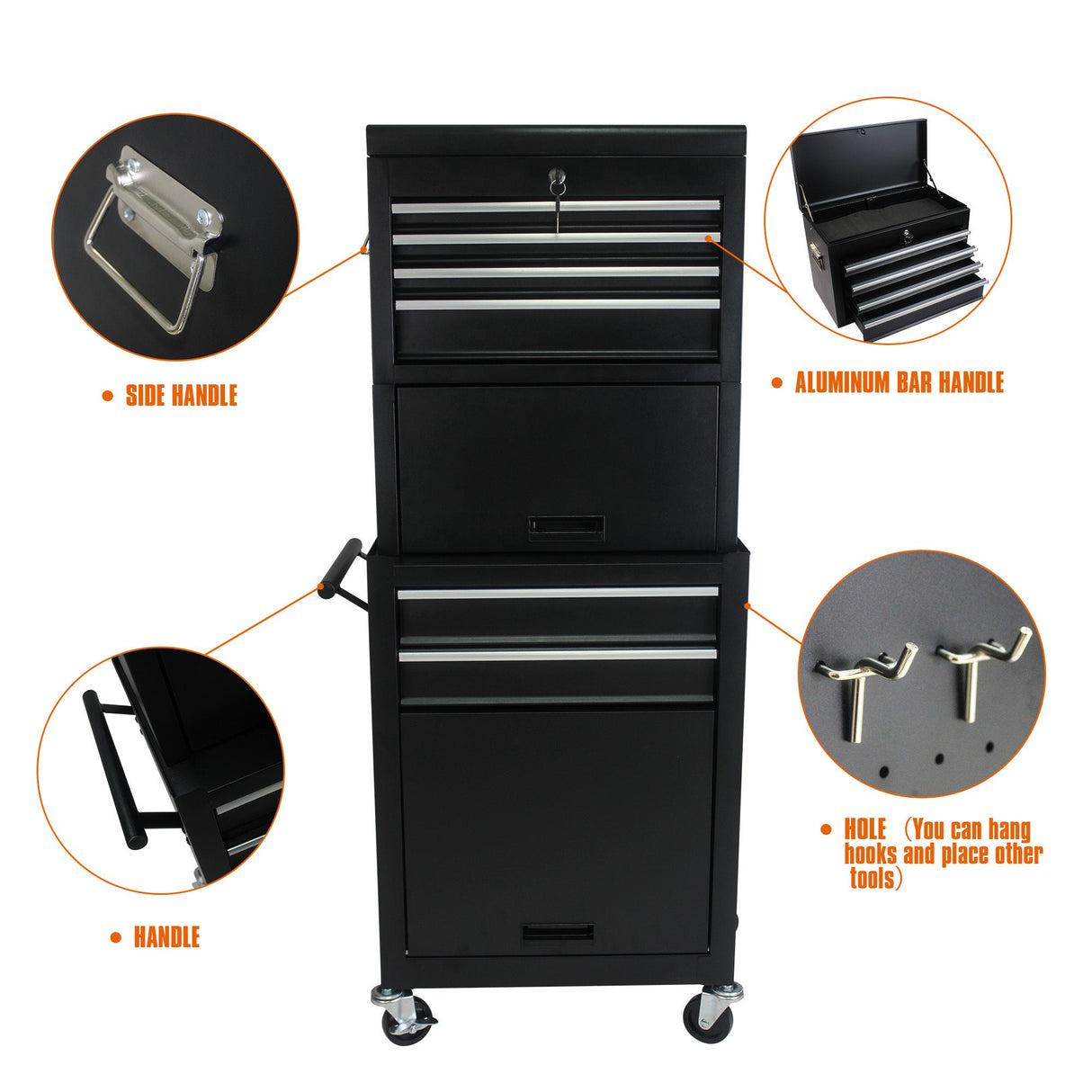 6 - Drawer Tool Storage Cabinet High Capacity Rolling Chest with Wheels and Drawers Black - Fab Heavy Parts