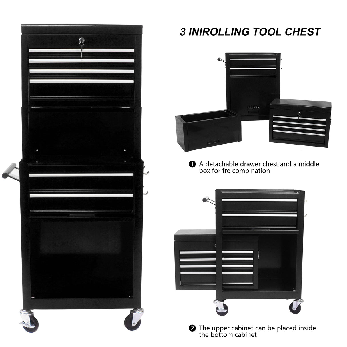 6 - Drawer Tool Storage Cabinet High Capacity Rolling Chest with Wheels and Drawers Black - Fab Heavy Parts