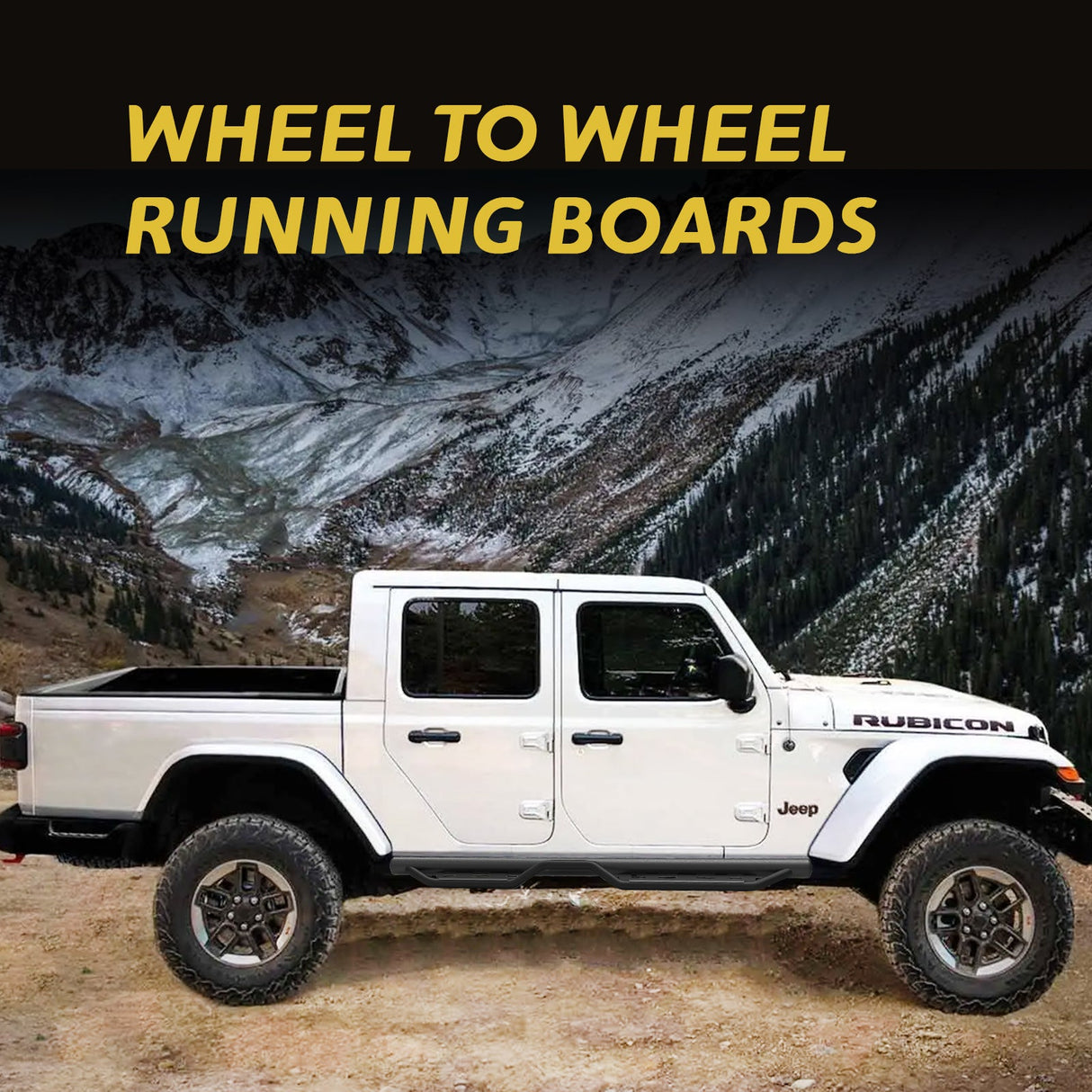 6 Inch Running Boards Fits For 2018 - 2025 Jeep Gladiator JT 4 Full Size Doors Two Stairs Coated Black Powder Coated Side Steps - Fab Heavy Parts