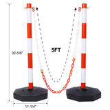 6 Pack Traffic Delineator Post Cones with Fillable Base Adjustable Safety Barrier with 5Ft Plastic Chain - White+Red - Fab Heavy Parts