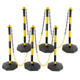 6 Pack Traffic Delineator Post Cones with Fillable Base Adjustable Safety Barrier with 5Ft Plastic Chain - Yellow+Black - Fab Heavy Parts
