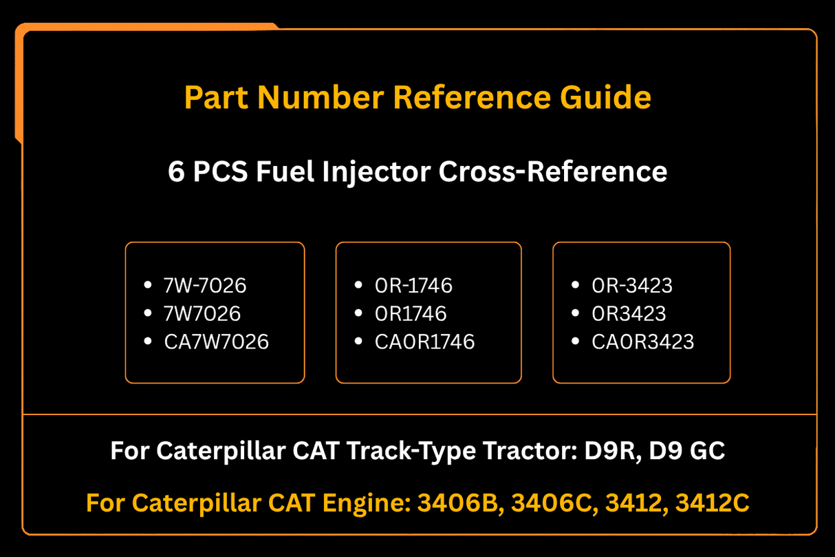 6 PCS Fuel Injector 7W - 7026 7W7026 0R - 3423 0R3423 Fits for Caterpillar CAT Engine 3406B 3412 Tractor D9R D9 GC - Fab Heavy Parts