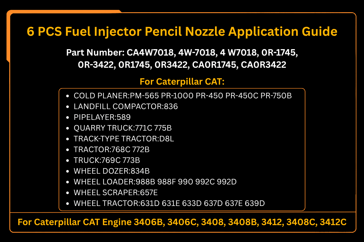 6 PCS Fuel Injector Pencil Nozzle 4W - 7018 4W7018 Fits for Caterpillar CAT 3406B 3432 3408 3408B - Fab Heavy Parts