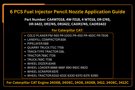 6 PCS Fuel Injector Pencil Nozzle 4W - 7018 4W7018 Fits for Caterpillar CAT 3406B 3432 3408 3408B - Fab Heavy Parts