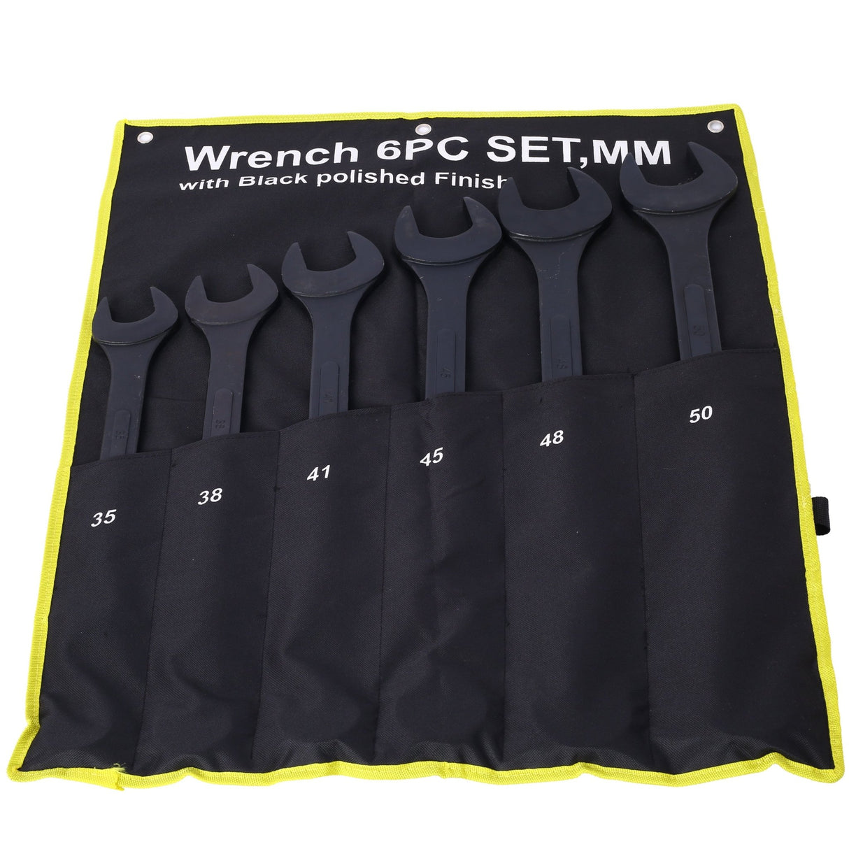 6 PCS Jumbo Combination Wrench Set Extra Large Metric 1 - 3/8'' to 2'' Black Oxide with Pouch - Fab Heavy Parts