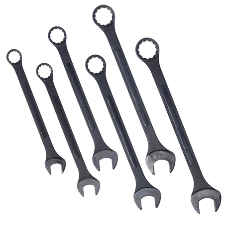 6 PCS Jumbo Combination Wrench Set Extra Large Metric 1 - 3/8'' to 2'' Black Oxide with Pouch - Fab Heavy Parts