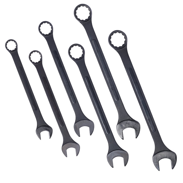 6 PCS Jumbo Combination Wrench Set Extra Large Metric 1 - 3/8'' to 2'' Black Oxide with Pouch - Fab Heavy Parts