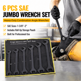 6 PCS SAE Jumbo Combination Angle Wrench Set Extra Large Black-Oxide Jumbo Combo Angle Wrench Set 1-3/8“ - 2” with Pouch - Fab Heavy Parts