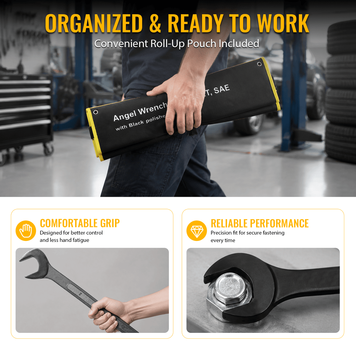 6 PCS SAE Jumbo Combination Angle Wrench Set Extra Large Black-Oxide Jumbo Combo Angle Wrench Set 1-3/8“ - 2” with Pouch - Fab Heavy Parts