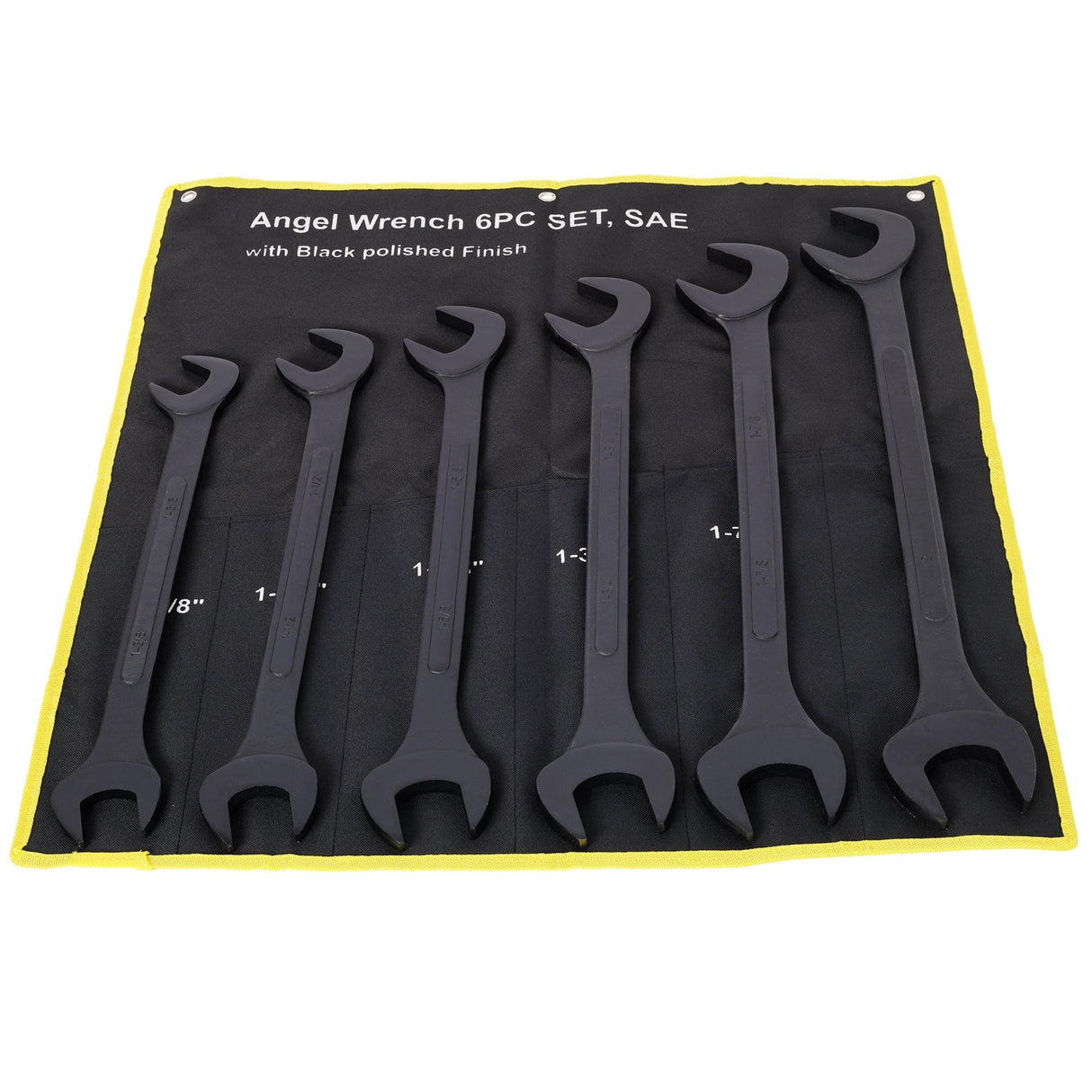 6 PCS SAE Jumbo Combination Angle Wrench Set Extra Large Black-Oxide Jumbo Combo Angle Wrench Set 1-3/8“ - 2” with Pouch - Fab Heavy Parts