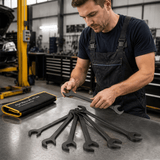 6 PCS SAE Jumbo Combination Angle Wrench Set Extra Large Black-Oxide Jumbo Combo Angle Wrench Set 1-3/8“ - 2” with Pouch - Fab Heavy Parts