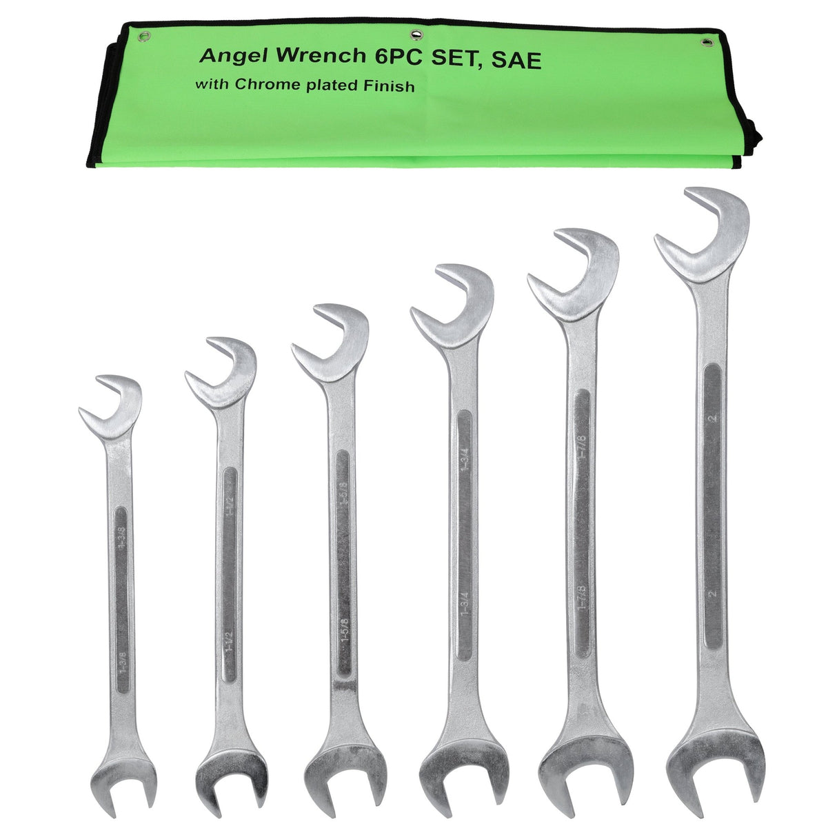 6 PCS SAE Jumbo Combination Angle Wrench Set Extra Large Chrome Plated 1-3/8" - 2" with Pouch - Fab Heavy Parts