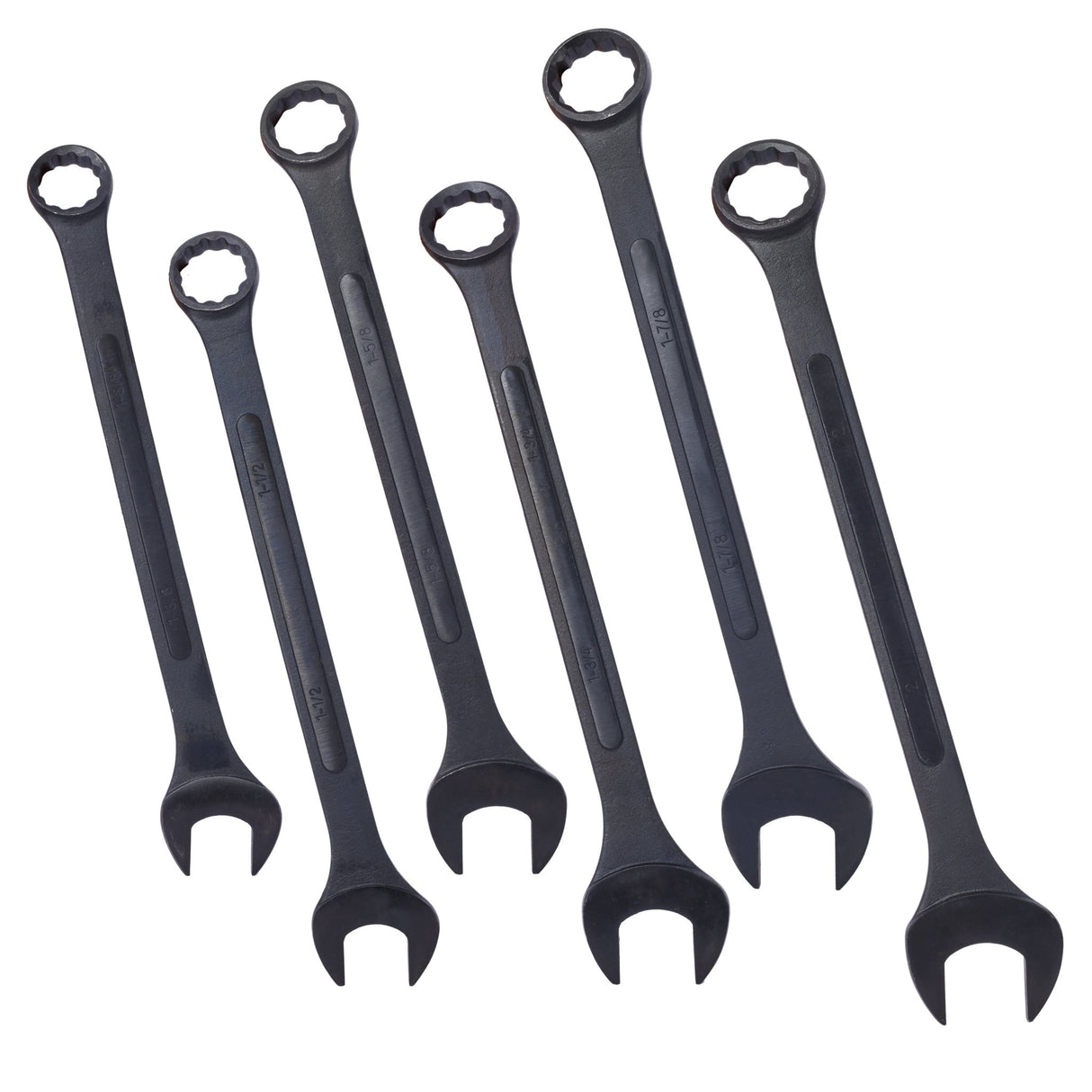 6 Piece Jumbo Combination Wrench Set SAE 1 - 3/8'' to 2'' Black Oxide with Pouch - Fab Heavy Parts