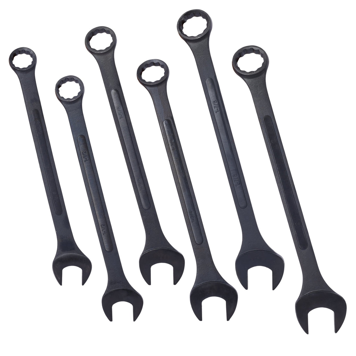 6-Piece SAE Jumbo Combination Wrench Set, Extra Large 1-3/8" to 2", Black Oxide with Storage Pouch - Fab Heavy Parts