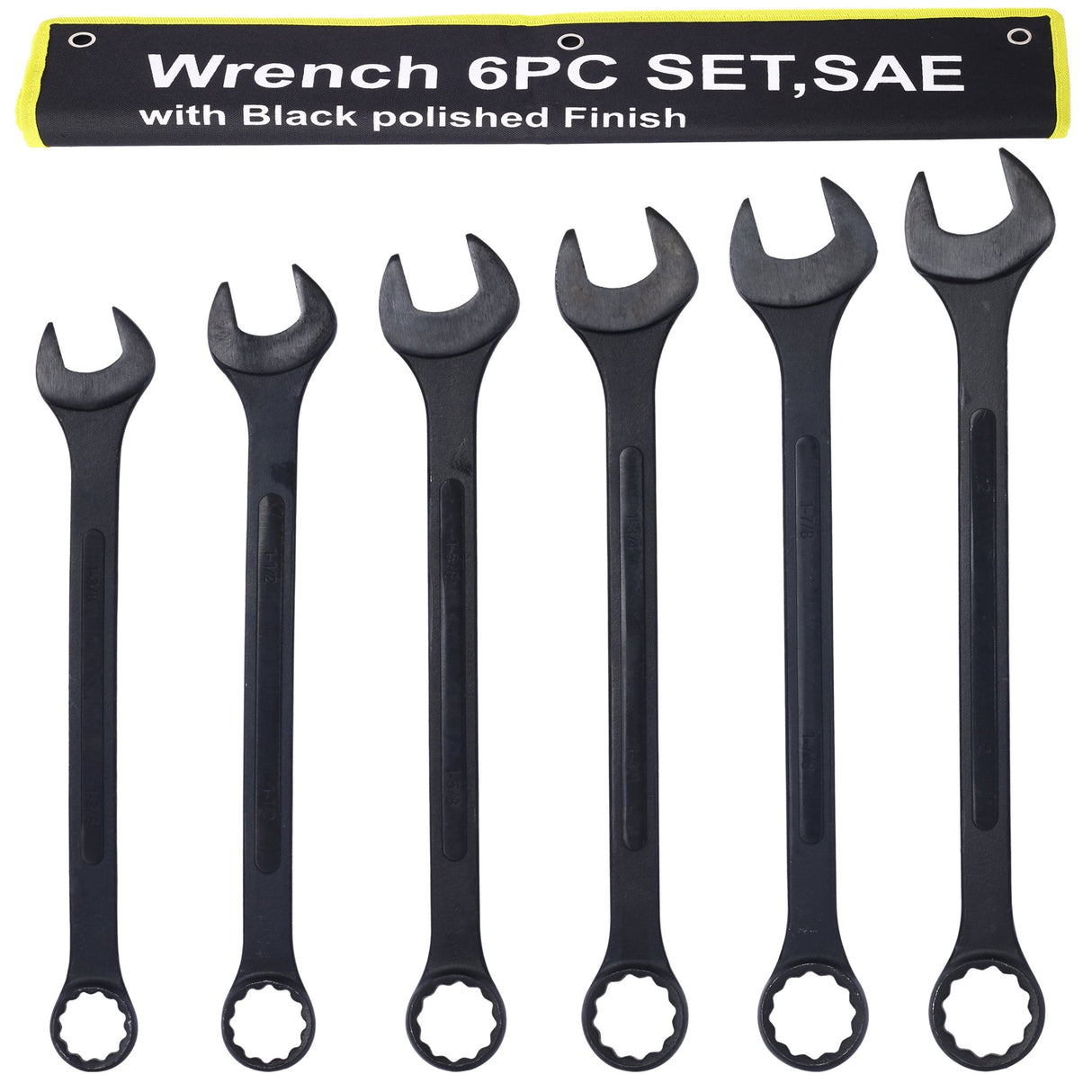 6-Piece SAE Jumbo Combination Wrench Set, Extra Large 1-3/8" to 2", Black Oxide with Storage Pouch - Fab Heavy Parts