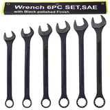 6-Piece SAE Jumbo Combination Wrench Set, Extra Large 1-3/8" to 2", Black Oxide with Storage Pouch - Fab Heavy Parts