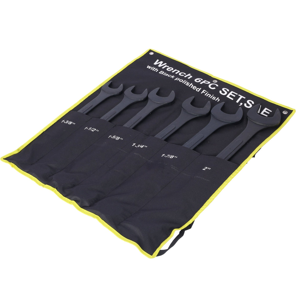 6-Piece SAE Jumbo Combination Wrench Set, Extra Large 1-3/8" to 2", Black Oxide with Storage Pouch - Fab Heavy Parts