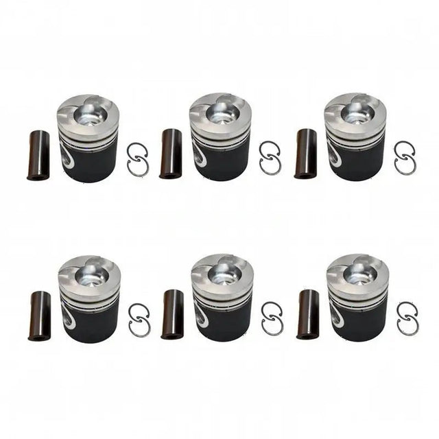 6 Pieces Piston Kit 65.02501-0172 for Doosan Daewoo Engine D1146 Excavator 290LC-V 300LC-7A Loader MEGA250-V DL250A - Fab Heavy Parts