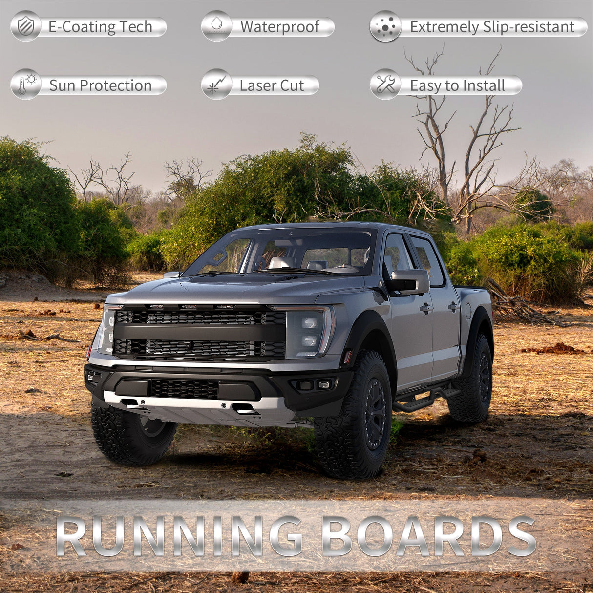 6" Running Boards Side Steps For 2015 - 2025 Ford F - 150, 2017 - 2024 F - 250 F - 350 Super Crew Cab Nerf Bars - Fab Heavy Parts