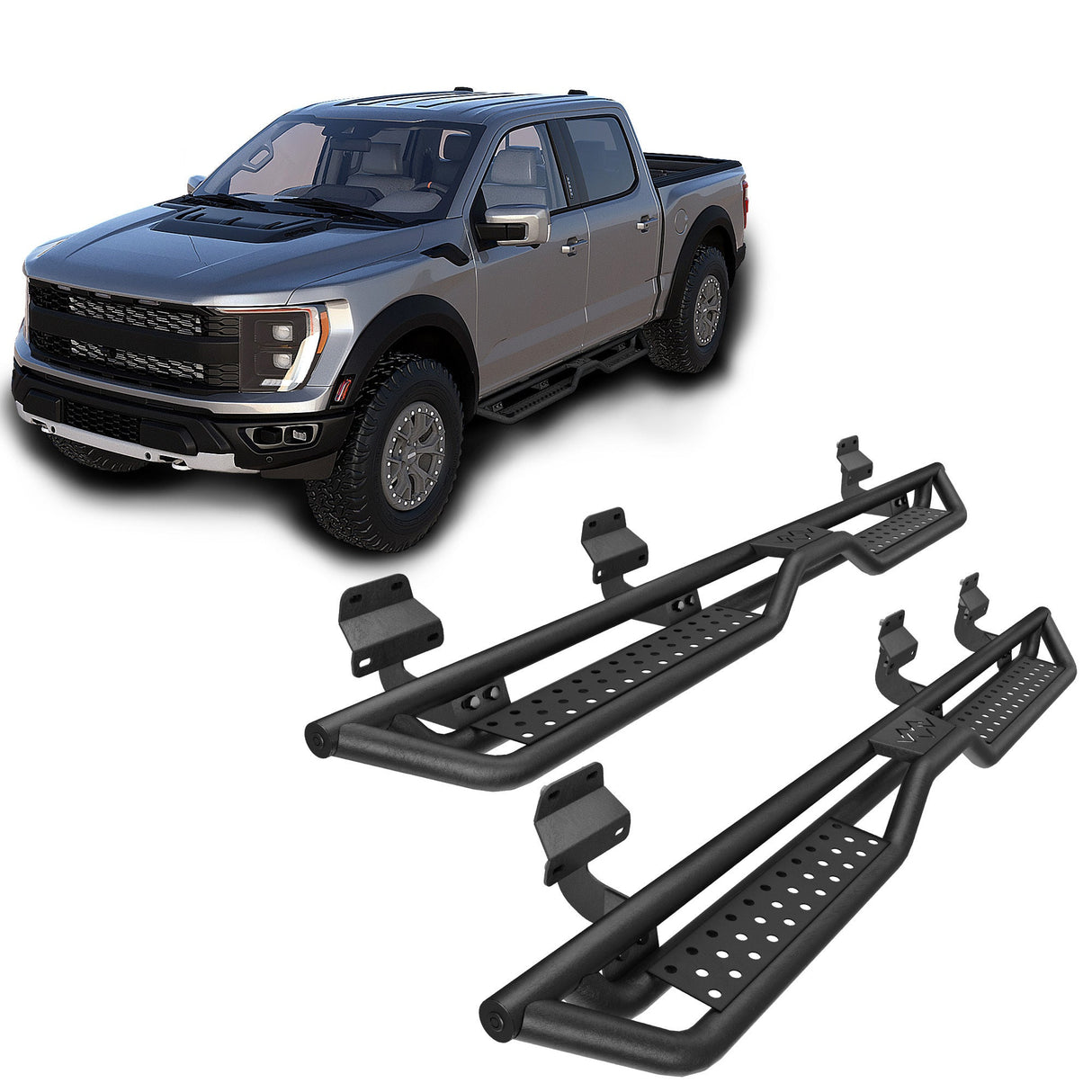 6" Running Boards Side Steps For 2015 - 2025 Ford F - 150, 2017 - 2024 F - 250 F - 350 Super Crew Cab Nerf Bars - Fab Heavy Parts