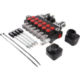 6 Spool 11GPM Hydraulic Backhoe Directional Control Valve w/ 2 Joysticks 10 SAE O - Ring Double - Acting - Fab Heavy Parts