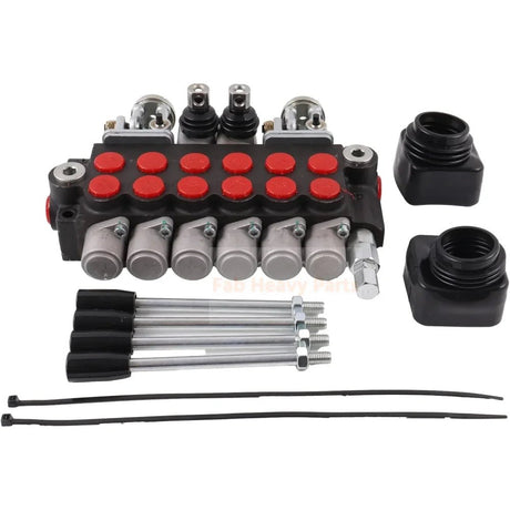 6 Spool 11GPM Hydraulic Backhoe Directional Control Valve w/ 2 Joysticks 10 SAE O - Ring Double - Acting - Fab Heavy Parts