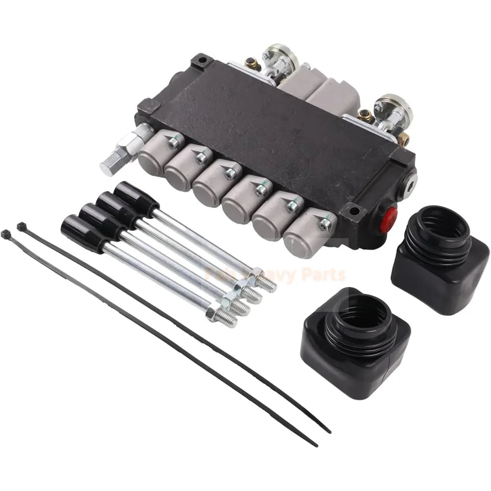 6 Spool 11GPM Hydraulic Backhoe Directional Control Valve w/ 2 Joysticks 10 SAE O - Ring Double - Acting - Fab Heavy Parts