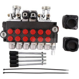6 Spool 11GPM Hydraulic Backhoe Directional Control Valve w/ 2 Joysticks 10 SAE O - Ring Double - Acting - Fab Heavy Parts
