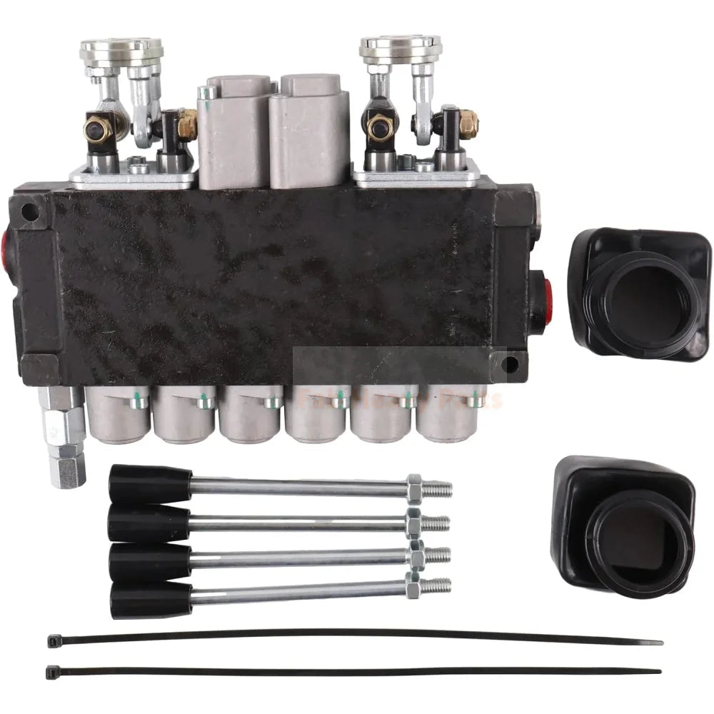 6 Spool 11GPM Hydraulic Backhoe Directional Control Valve w/ 2 Joysticks 10 SAE O - Ring Double - Acting - Fab Heavy Parts