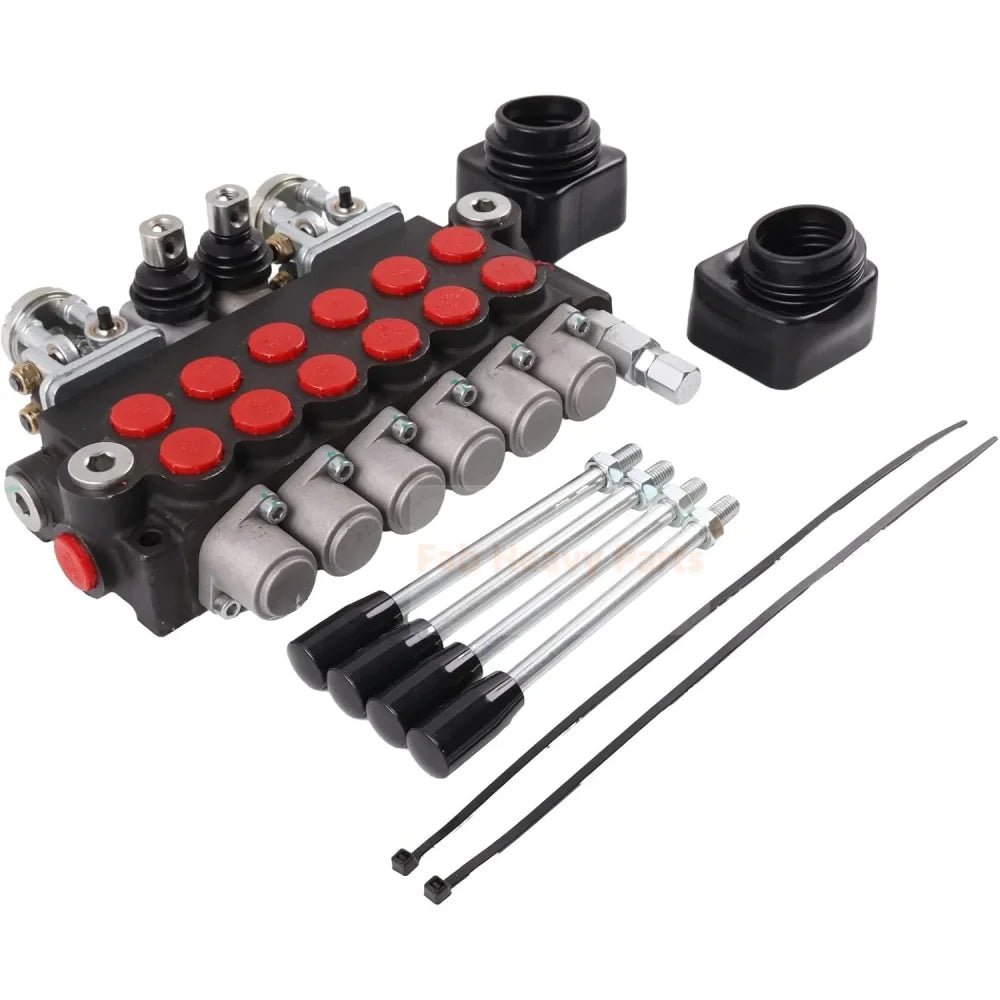 6 Spool 11GPM Hydraulic Backhoe Directional Control Valve w/ 2 Joysticks 10 SAE O - Ring Double - Acting - Fab Heavy Parts