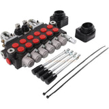 6 Spool 11GPM Hydraulic Backhoe Directional Control Valve w/ 2 Joysticks 10 SAE O - Ring Double - Acting - Fab Heavy Parts